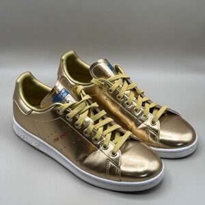 Adidas Stan Smith Men Gold Metallic Leather Low Top Sneakers Shoes Size 8.5